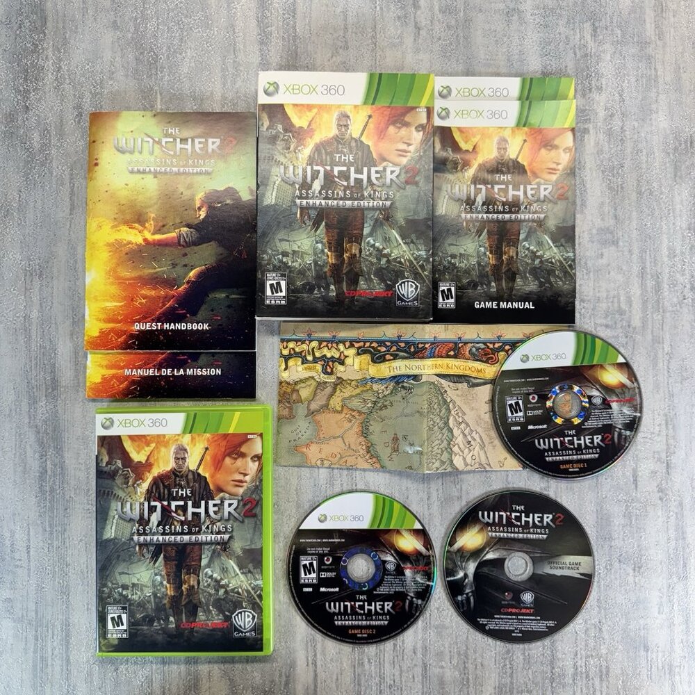The Witcher 2 Enhanced Edition (Xbox 360) TESTED, CIB. MINTY. MAP,BOOKS SLIPCASE